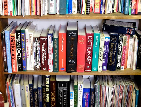"shelf in my reference library full of dictionaries" by Muffet is licensed under CC BY 2.0. To view a copy of this license, visit https://creativecommons.org/licenses/by/2.0/?ref=openverse.